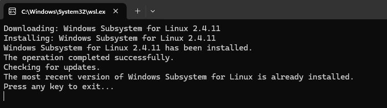 WSL updated successfully